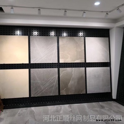 挂瓷砖的冲孔板 厂家直销地砖瓷砖店展架 样品800地砖展示架 可调节挂壁展架  挂瓷砖板 卖瓷砖的展架冲孔板圆孔网