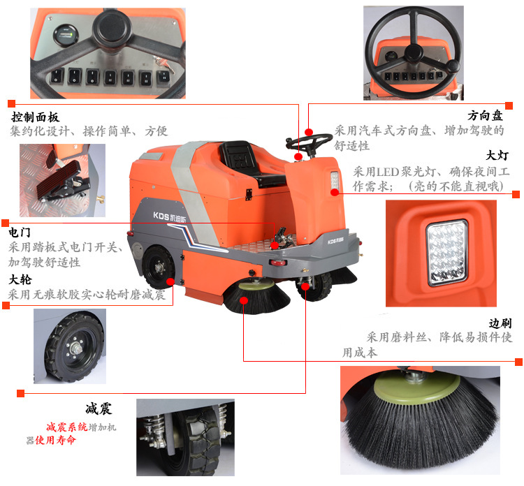 驾驶式洒水降尘扫地机全自动景区环卫清洁清扫灰尘落叶砂石扫地机示例图7