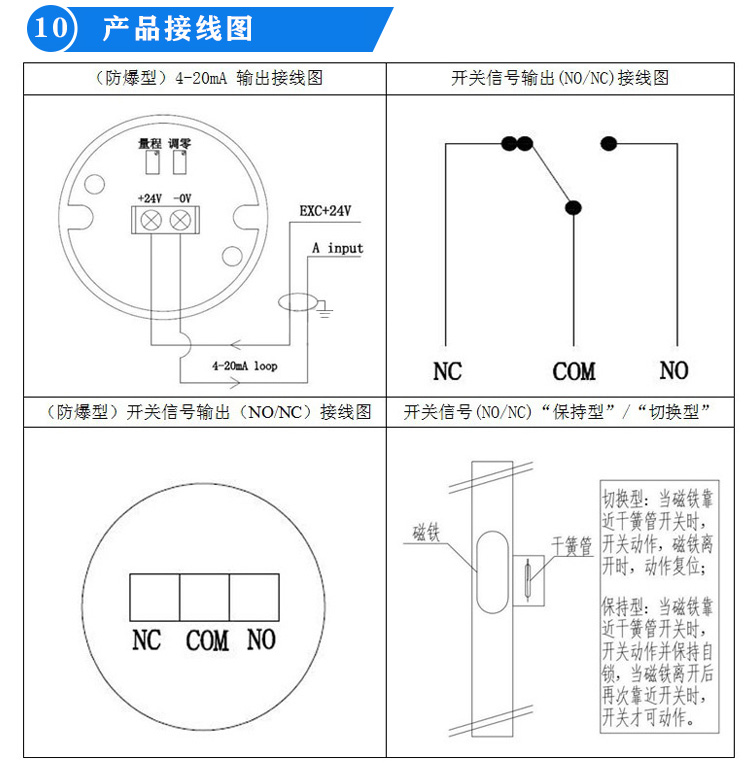 翻柱式磁浮子液位计接线图