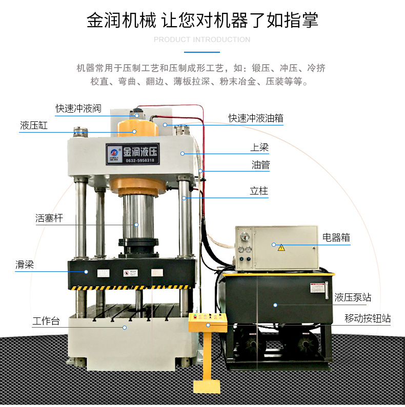 金润直供移动台四柱液压机 200吨四柱液压机 三梁四柱液压机示例图8